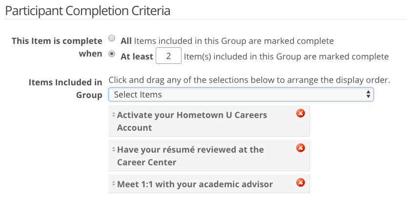 Screenshot example of group item criteria