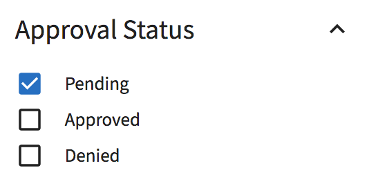 Screenshot of filtering the review queue by approval status