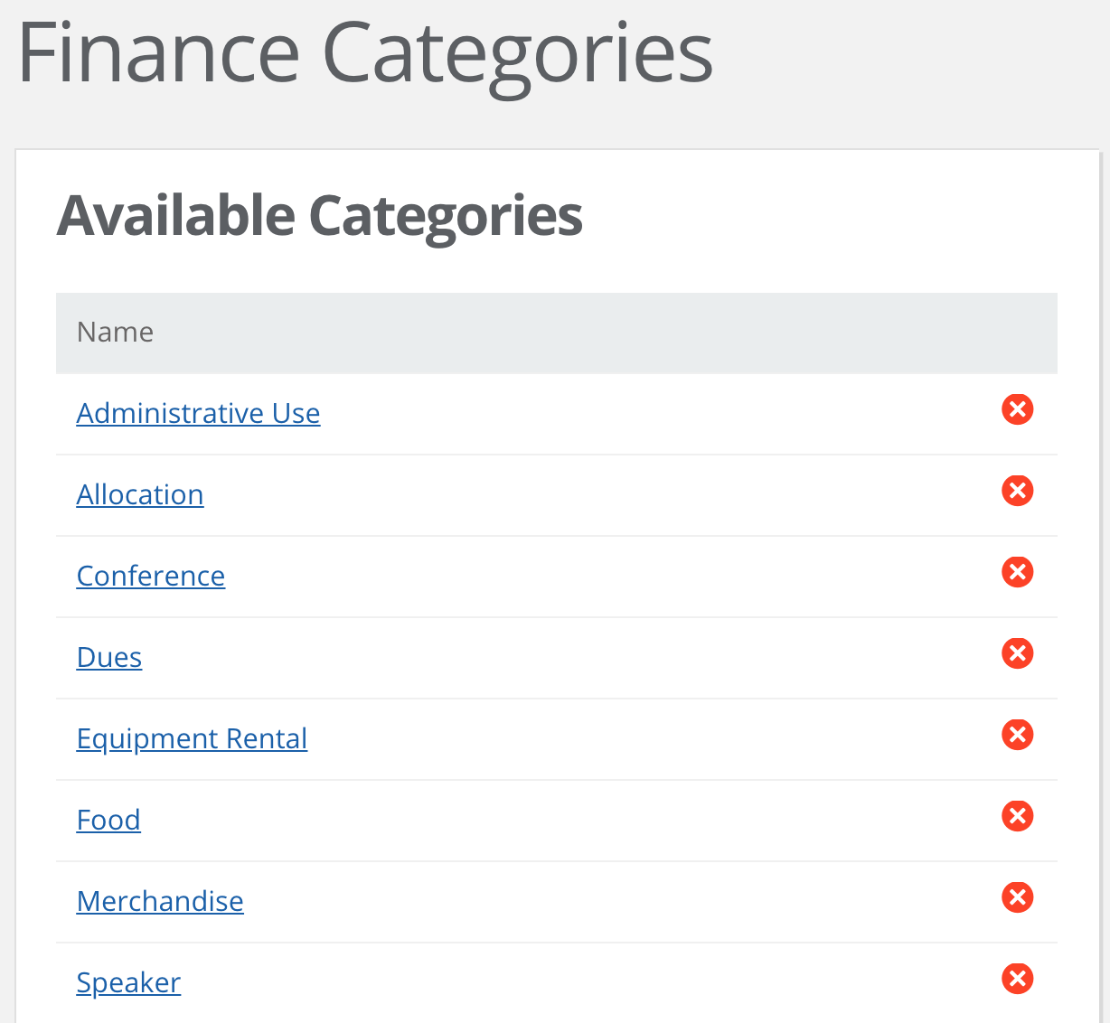 The image shows example Finance Categories, such as Food and Travel.